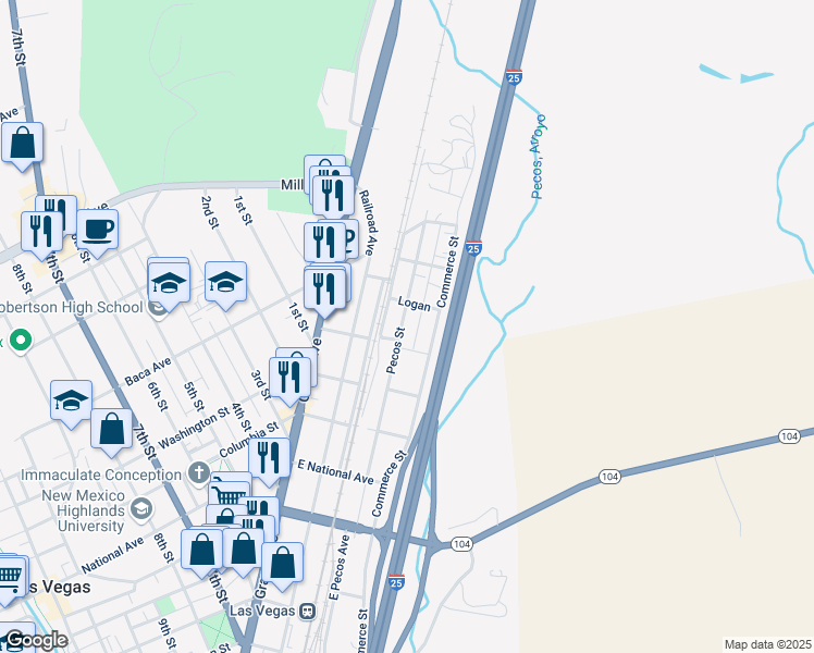 map of restaurants, bars, coffee shops, grocery stores, and more near 1106 Pecos Street in Las Vegas