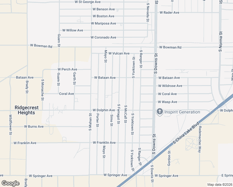 map of restaurants, bars, coffee shops, grocery stores, and more near 1145 S Farragut St in Ridgecrest