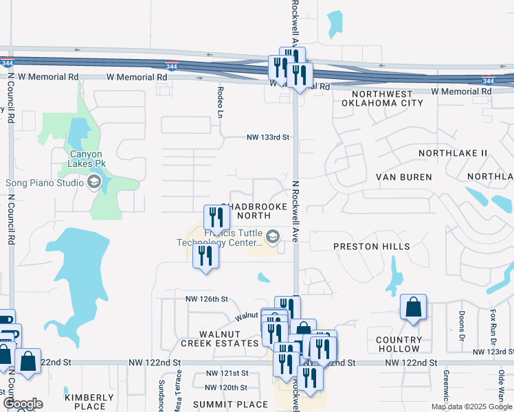 map of restaurants, bars, coffee shops, grocery stores, and more near 13000 Chadbrooke Place in Oklahoma City