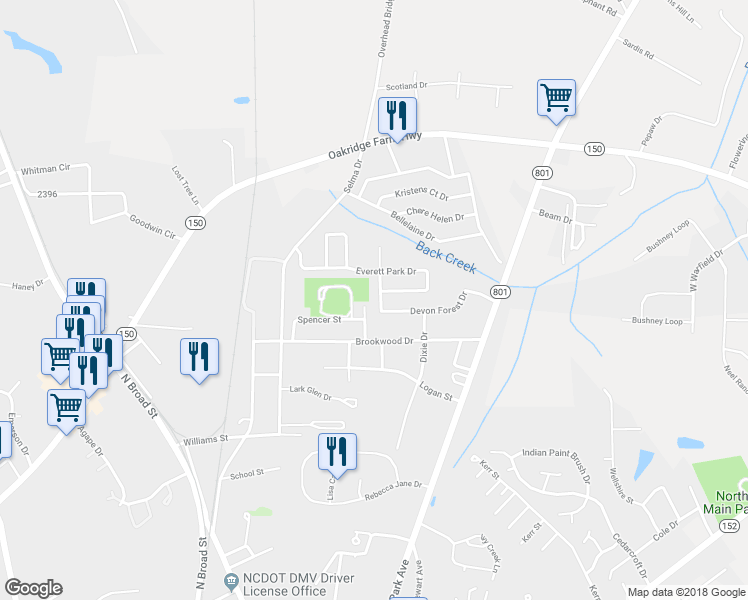 map of restaurants, bars, coffee shops, grocery stores, and more near 189 Devon Forest Drive in Mooresville