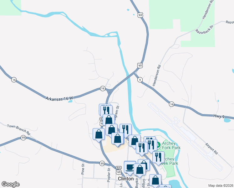 map of restaurants, bars, coffee shops, grocery stores, and more near 1052 U.S. 65 in Clinton