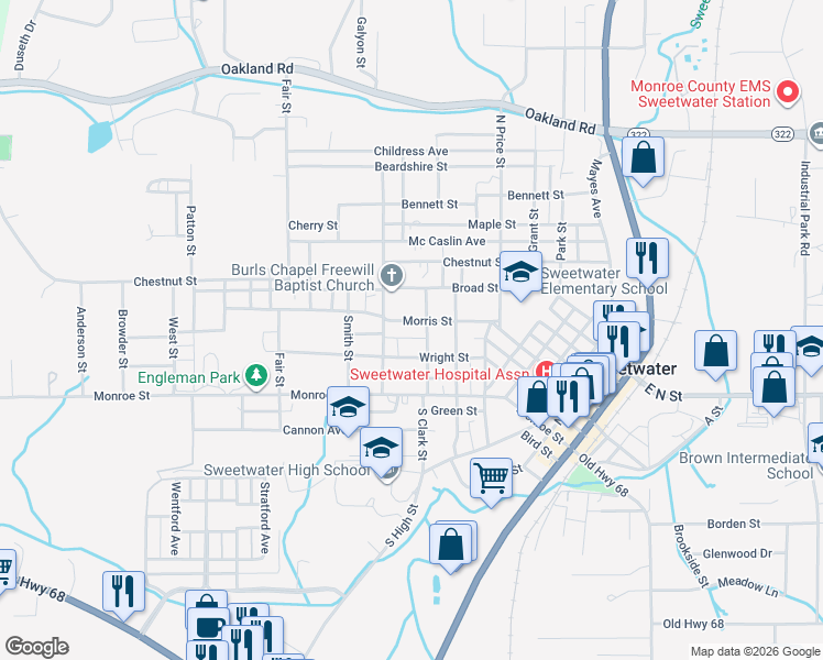 map of restaurants, bars, coffee shops, grocery stores, and more near 905 Morris Street in Sweetwater