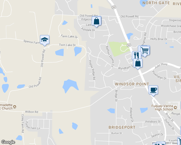 map of restaurants, bars, coffee shops, grocery stores, and more near 702 Edgeworth Court in Fuquay Varina