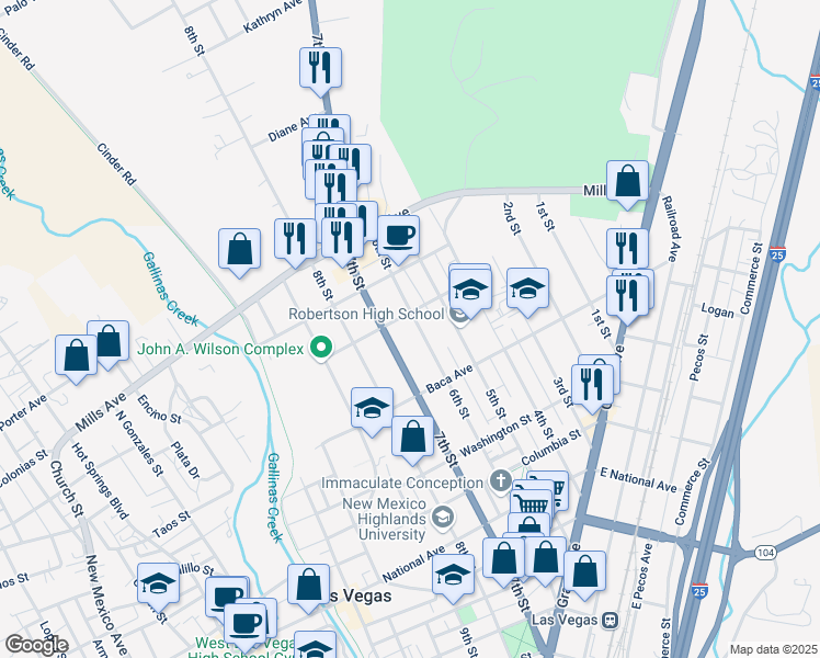 map of restaurants, bars, coffee shops, grocery stores, and more near 1223 6th Street in Las Vegas