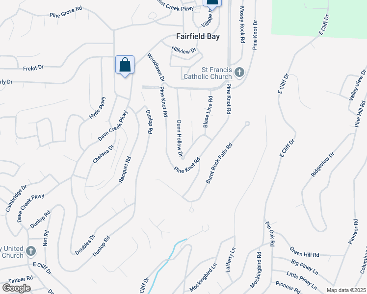 map of restaurants, bars, coffee shops, grocery stores, and more near 142 Dunn Hollow Drive in Fairfield Bay