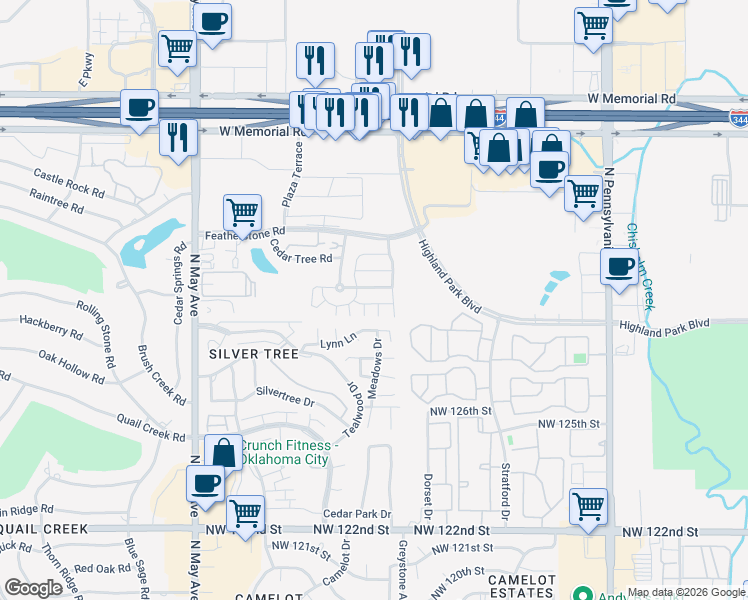 map of restaurants, bars, coffee shops, grocery stores, and more near 2561 Lynn Lane in Oklahoma City