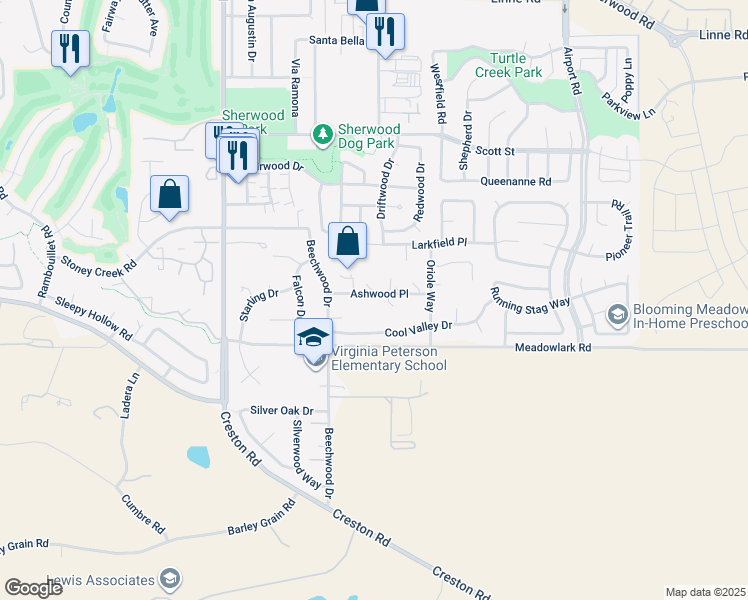 map of restaurants, bars, coffee shops, grocery stores, and more near 2335 Ashwood Place in Paso Robles