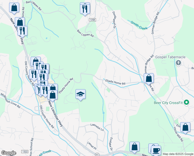map of restaurants, bars, coffee shops, grocery stores, and more near 541 Eliada Home Road in Asheville
