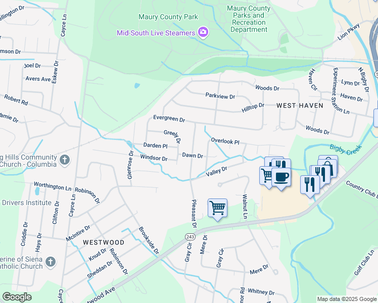 map of restaurants, bars, coffee shops, grocery stores, and more near 222 Pleasant Drive in Columbia