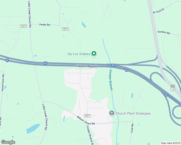 map of restaurants, bars, coffee shops, grocery stores, and more near Meadow Creek Drive in Johnston County