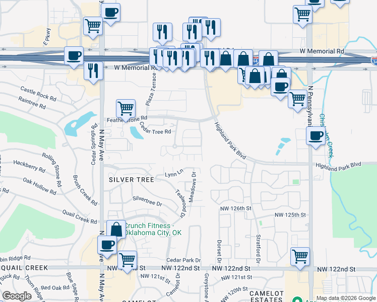 map of restaurants, bars, coffee shops, grocery stores, and more near 2561 Lynn Lane in Oklahoma City