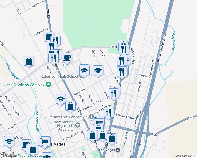 map of restaurants, bars, coffee shops, grocery stores, and more near 1104 3rd Street in Las Vegas