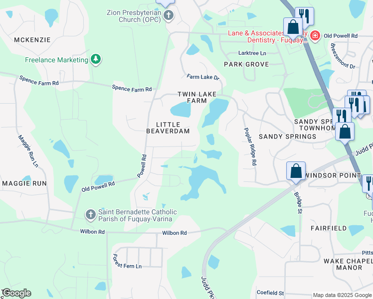 map of restaurants, bars, coffee shops, grocery stores, and more near 1021 Garrow Drive in Holly Springs
