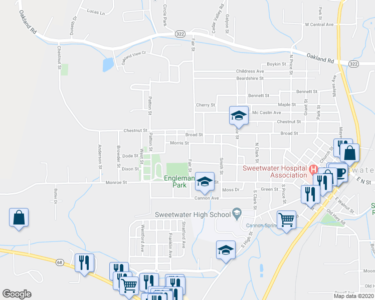 map of restaurants, bars, coffee shops, grocery stores, and more near 205 Fair Street in Sweetwater