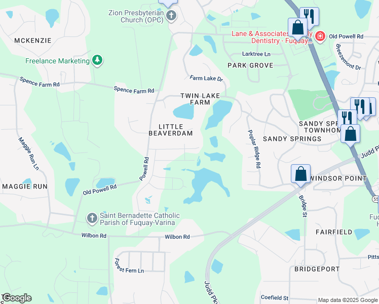 map of restaurants, bars, coffee shops, grocery stores, and more near 1021 Garrow Drive in Holly Springs