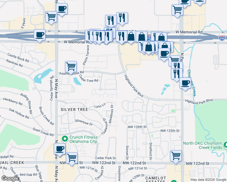 map of restaurants, bars, coffee shops, grocery stores, and more near 2529 Lynn Lane in Oklahoma City