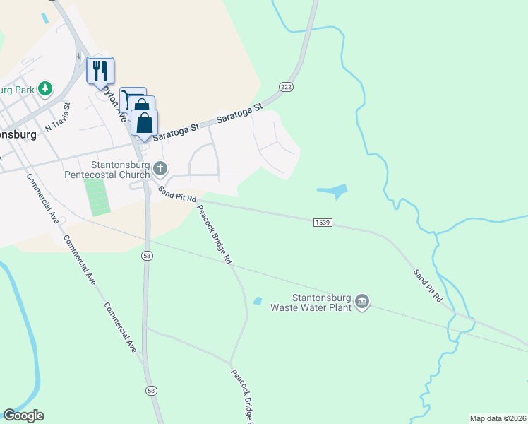map of restaurants, bars, coffee shops, grocery stores, and more near 7604 Sand Pit Road in Stantonsburg