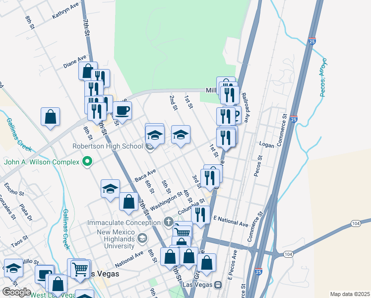 map of restaurants, bars, coffee shops, grocery stores, and more near 1104 3rd Street in Las Vegas