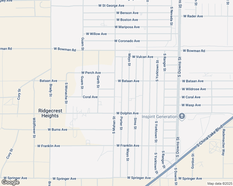 map of restaurants, bars, coffee shops, grocery stores, and more near 1201 Porter Street in Ridgecrest