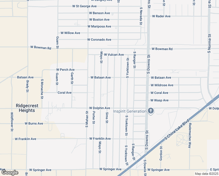 map of restaurants, bars, coffee shops, grocery stores, and more near 1128 Sims Street in Ridgecrest