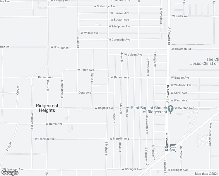 map of restaurants, bars, coffee shops, grocery stores, and more near 1201 Porter Street in Ridgecrest