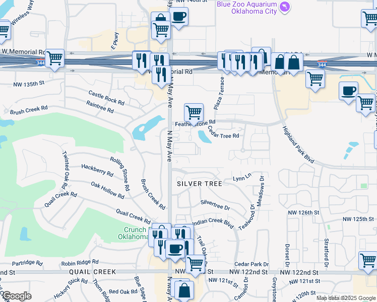 map of restaurants, bars, coffee shops, grocery stores, and more near 12928 North May Avenue in Oklahoma City