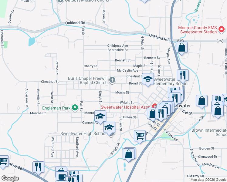 map of restaurants, bars, coffee shops, grocery stores, and more near 905 Morris Street in Sweetwater