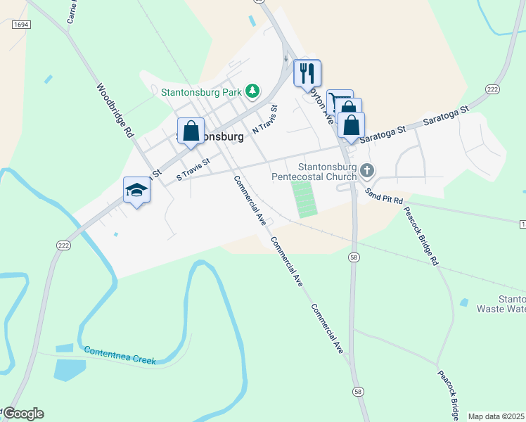 map of restaurants, bars, coffee shops, grocery stores, and more near 317 East Commercial Avenue in Stantonsburg