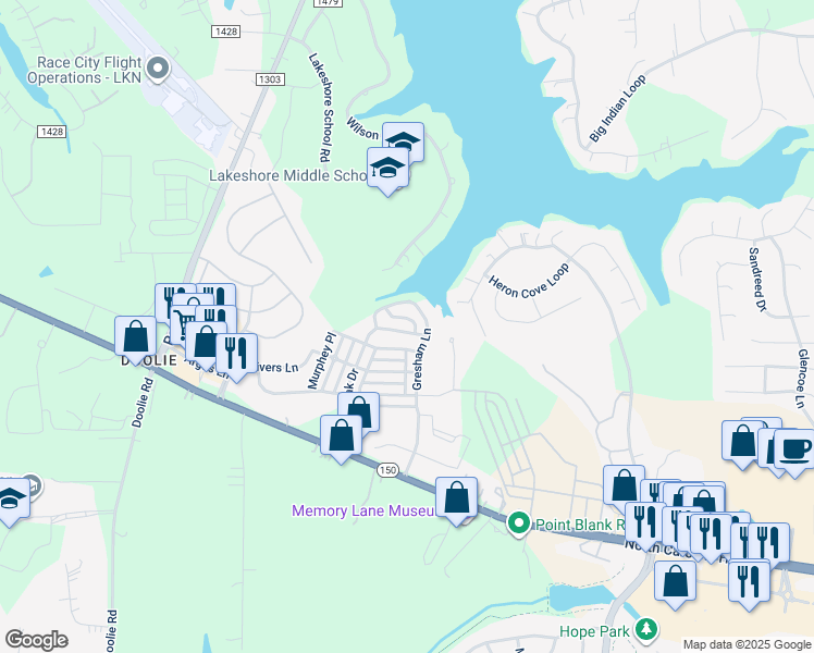 map of restaurants, bars, coffee shops, grocery stores, and more near 193 Water Oak Drive in Mooresville