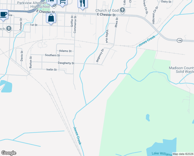 map of restaurants, bars, coffee shops, grocery stores, and more near 504 Daugherty Street in Jackson