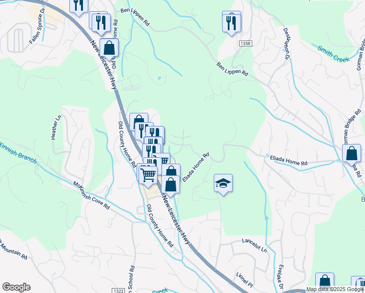 map of restaurants, bars, coffee shops, grocery stores, and more near 900 Longwood Lane in Asheville