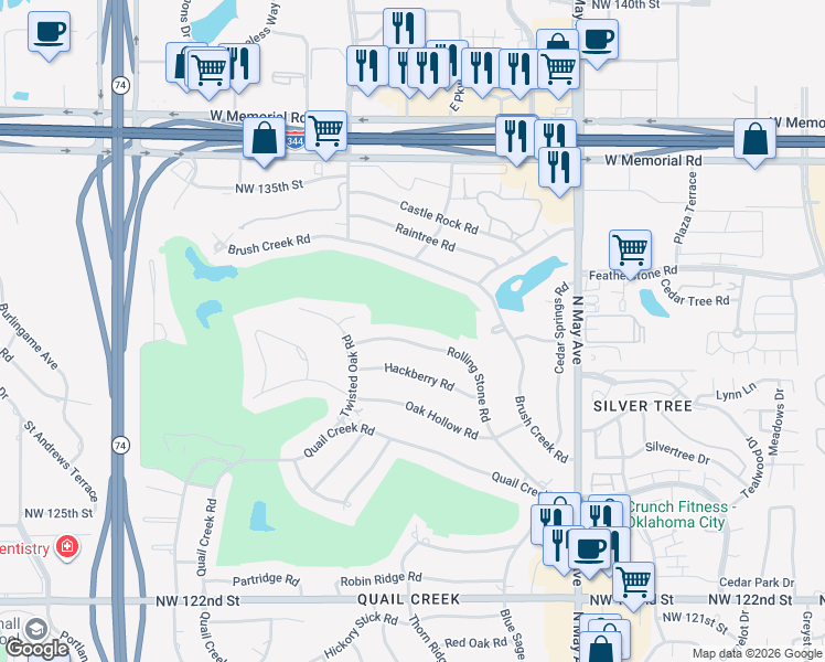 map of restaurants, bars, coffee shops, grocery stores, and more near 3116 Rolling Stone Road in Oklahoma City