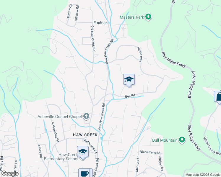 map of restaurants, bars, coffee shops, grocery stores, and more near 719 New Haw Creek Road in Asheville