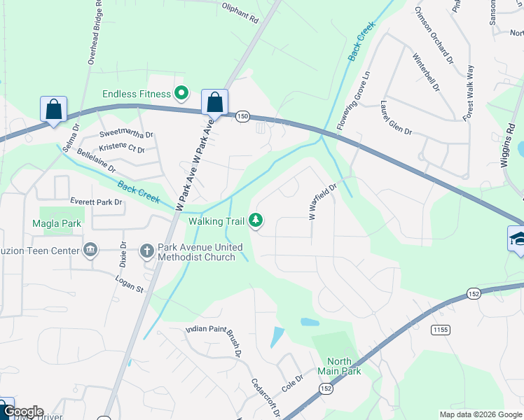 map of restaurants, bars, coffee shops, grocery stores, and more near 198 Bushney Loop in Mooresville