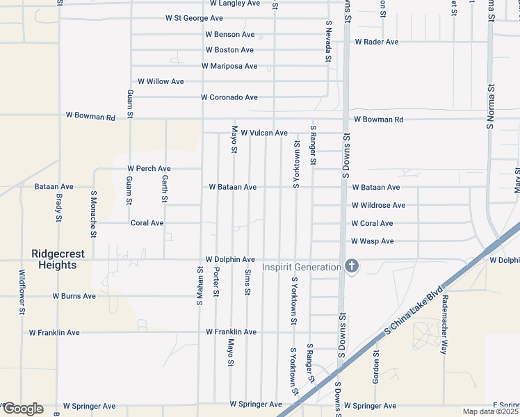 map of restaurants, bars, coffee shops, grocery stores, and more near 1105 South Farragut Street in Ridgecrest