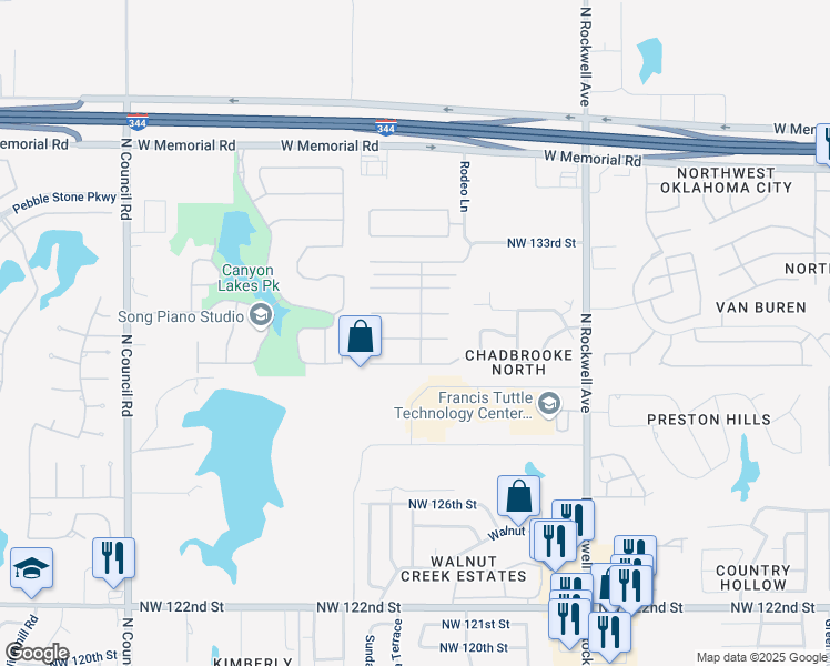 map of restaurants, bars, coffee shops, grocery stores, and more near 7509 Northwest 131st Street in Oklahoma City