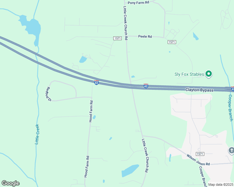map of restaurants, bars, coffee shops, grocery stores, and more near 4295 Little Creek Church Road in Clayton