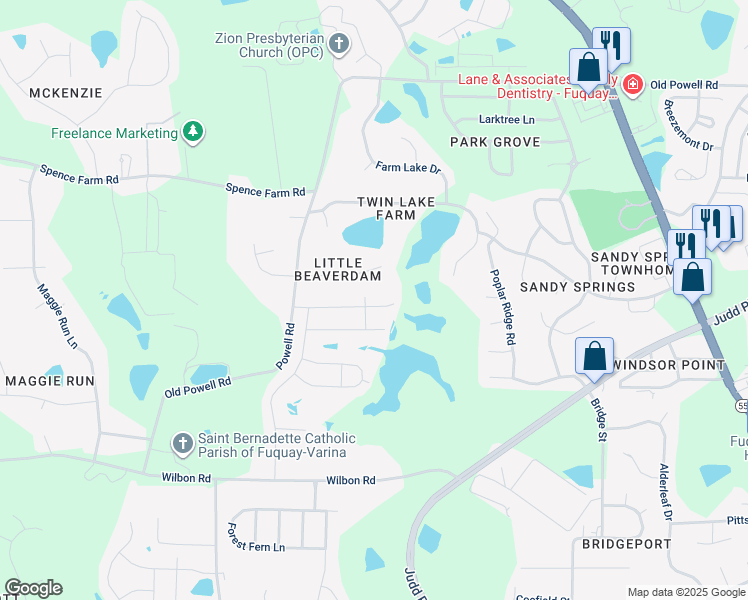 map of restaurants, bars, coffee shops, grocery stores, and more near 1020 Garrow Drive in Holly Springs
