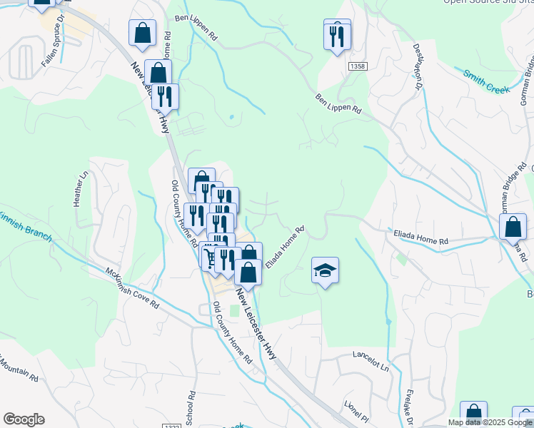 map of restaurants, bars, coffee shops, grocery stores, and more near 120 Chamberlain Drive in Asheville