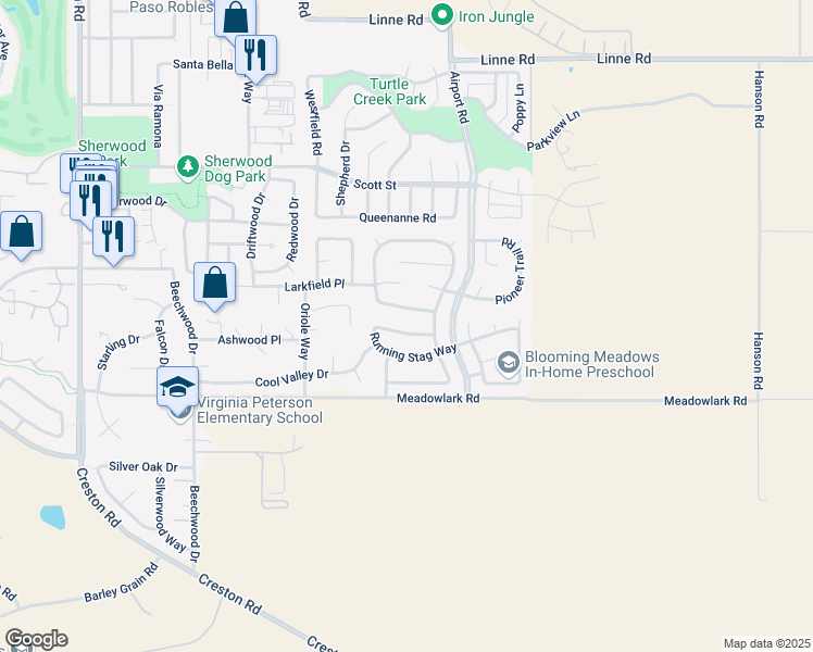 map of restaurants, bars, coffee shops, grocery stores, and more near 924 Sycamore Canyon Road in Paso Robles