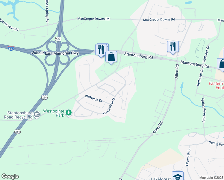 map of restaurants, bars, coffee shops, grocery stores, and more near 1113 Grovemont Drive in Greenville