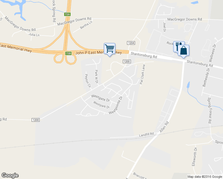 map of restaurants, bars, coffee shops, grocery stores, and more near Grovemont Drive in Greenville