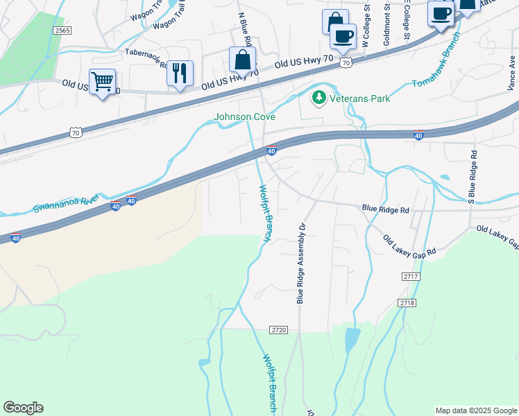 map of restaurants, bars, coffee shops, grocery stores, and more near 28 Greenbriar Road in Black Mountain