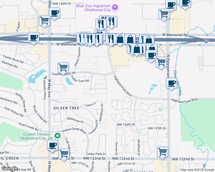 map of restaurants, bars, coffee shops, grocery stores, and more near 2500-2542 Featherstone Road in Oklahoma City