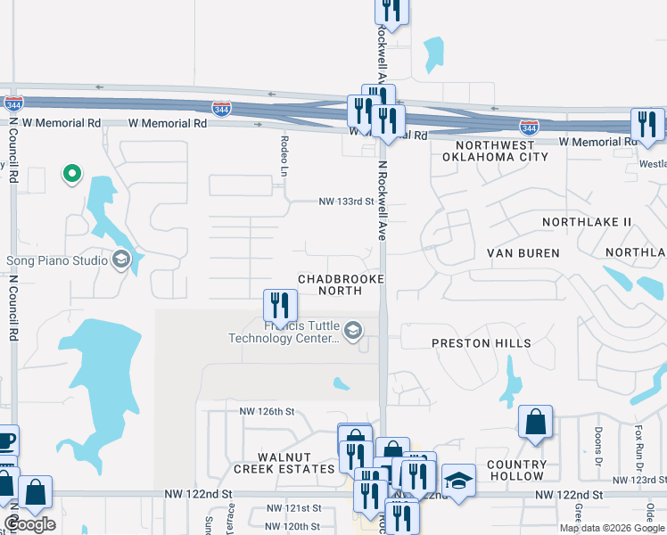 map of restaurants, bars, coffee shops, grocery stores, and more near 7237 Northwest 131st Street in Oklahoma City