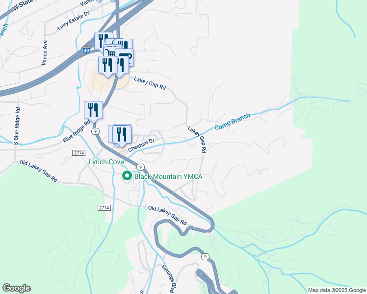 map of restaurants, bars, coffee shops, grocery stores, and more near 22 Sellers Lane in Black Mountain