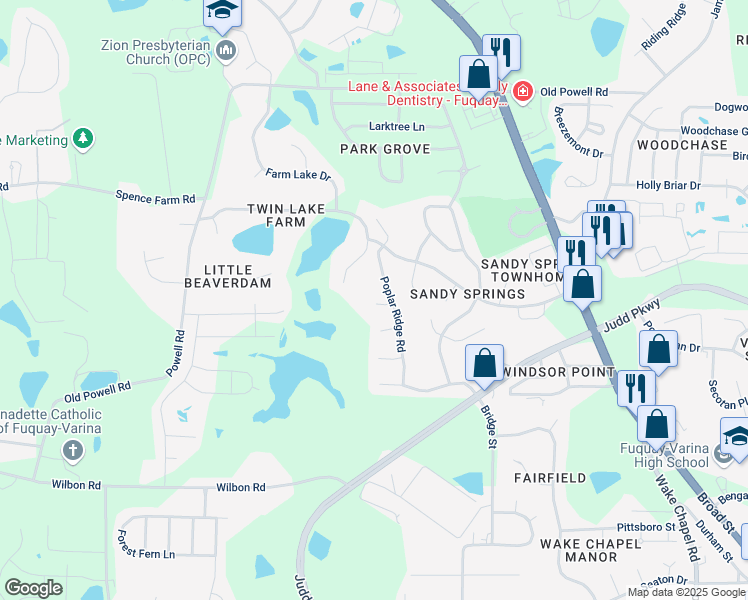 map of restaurants, bars, coffee shops, grocery stores, and more near 704 Pepperstone Court in Fuquay-Varina