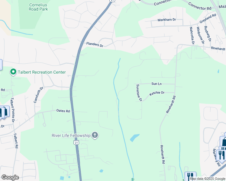 map of restaurants, bars, coffee shops, grocery stores, and more near 266 Red Dog Drive in Mooresville