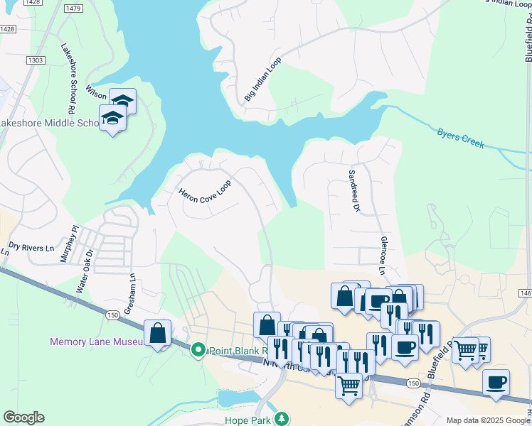 map of restaurants, bars, coffee shops, grocery stores, and more near 230 Ervin Road in Mooresville