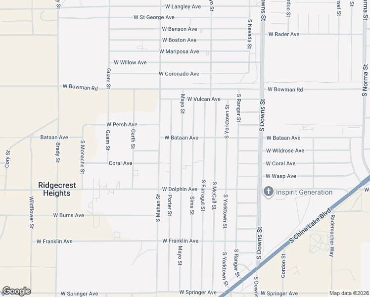 map of restaurants, bars, coffee shops, grocery stores, and more near 1108 Mayo Street in Ridgecrest